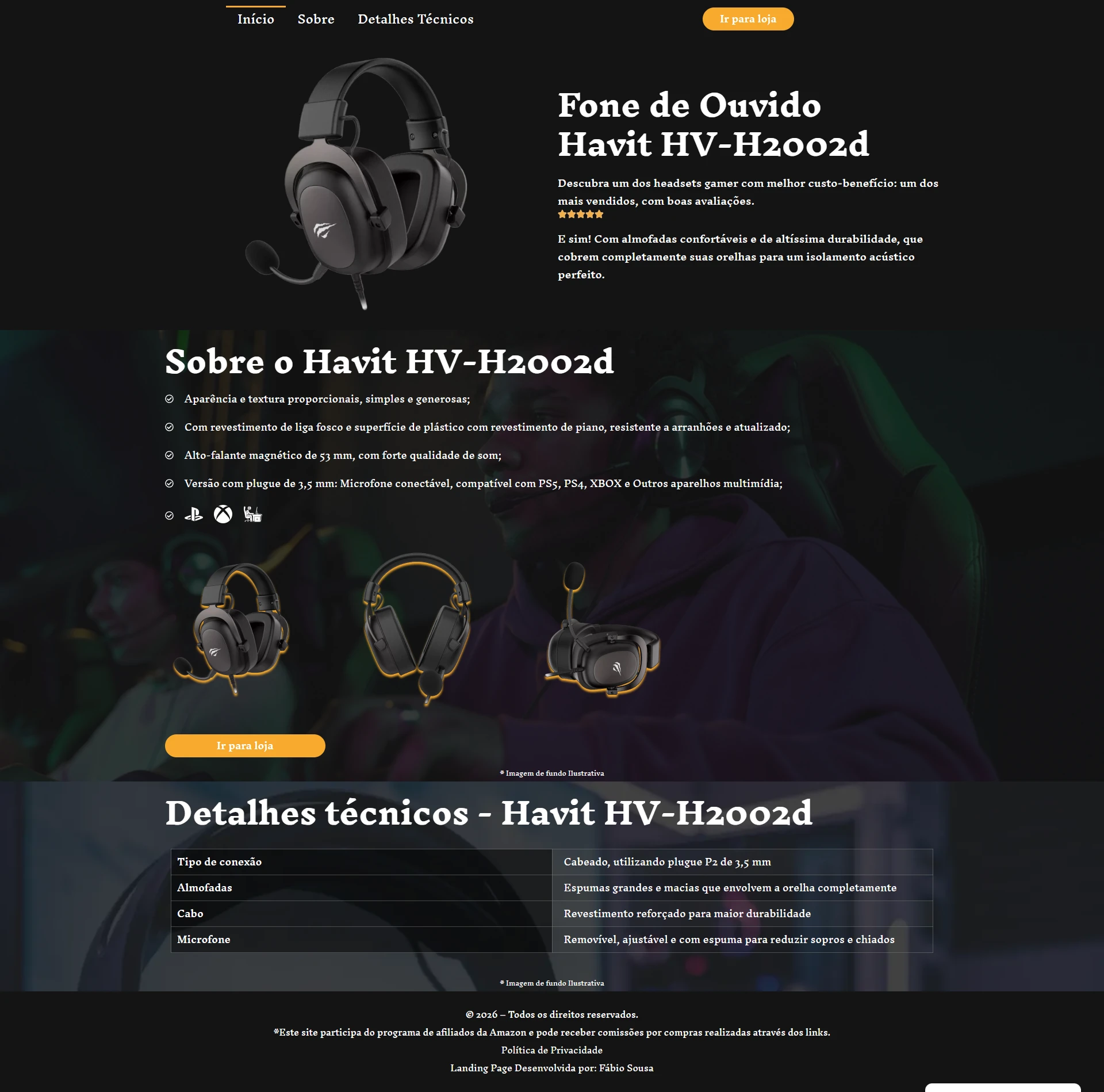 LP de venda headset havit